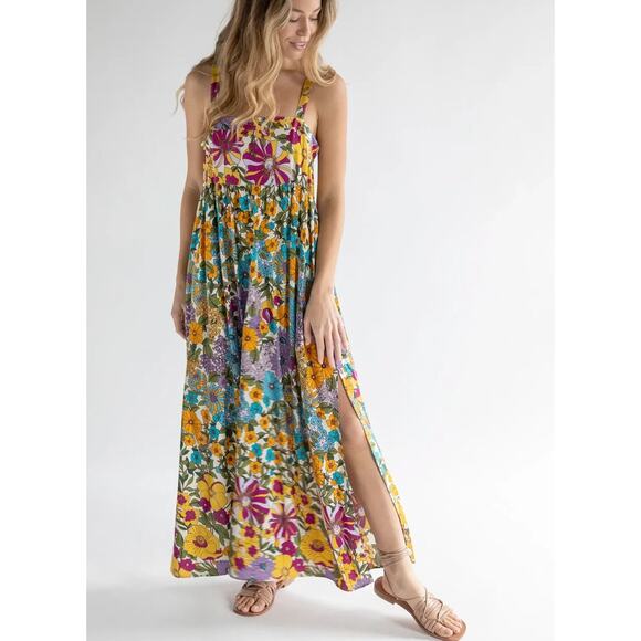 NATURAL LIFE Dresses & Skirts - Natural Life Boho Patti side slit dress, multicolored retro floral, xsmall, nwt